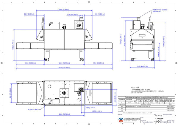 Cavazutti Ace 950 Dryer Elec  38" Belt, 6.5' Heat, 230V