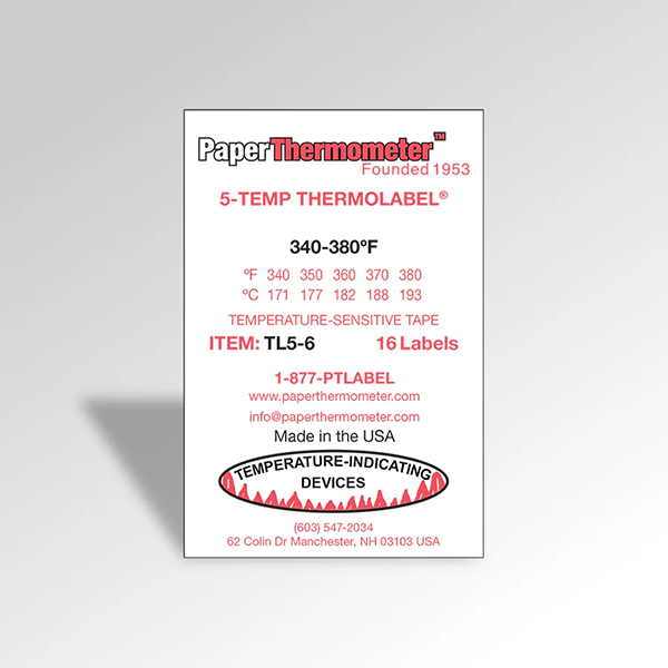 Paper Thermometer Heat Tapes Set 6 (340-380 Degrees) 16 Label Pack