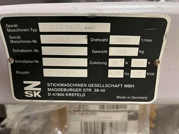 Used - 2014 ZSK 4 Head Embroidery Machine